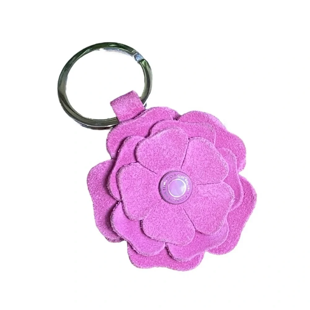 Coach Rare Vintage Pink Layered Suede Flower Charm Hangtag